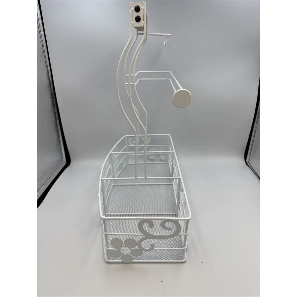 Wire Cooking Caddy White Wooden Handle (QVC?)  16.5
